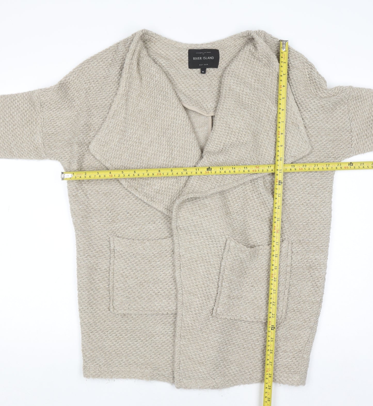 River Island Women Beige Chunky Knit Open Front Cardigan Size 10