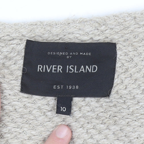 River Island Women Beige Chunky Knit Open Front Cardigan Size 10