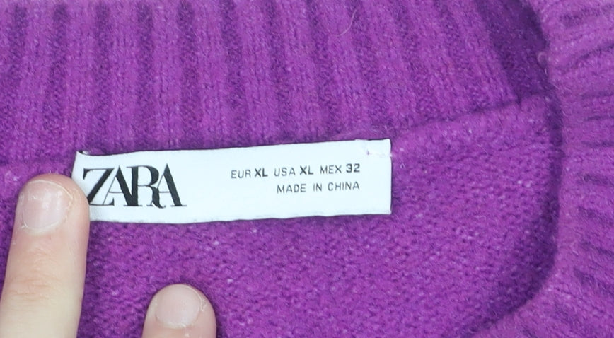 Zara Womens Purple XL Knit Crew Neck Pullover Jumper