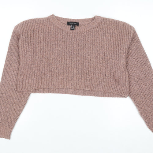 New Look Women’s Brown Chunky-Knit Crew Neck Cropped Jumper Size S