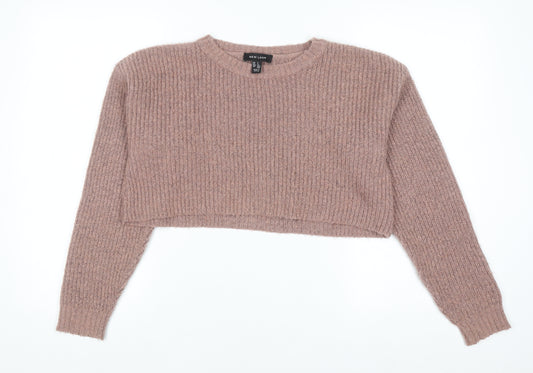 New Look Women’s Brown Chunky-Knit Crew Neck Cropped Jumper Size S