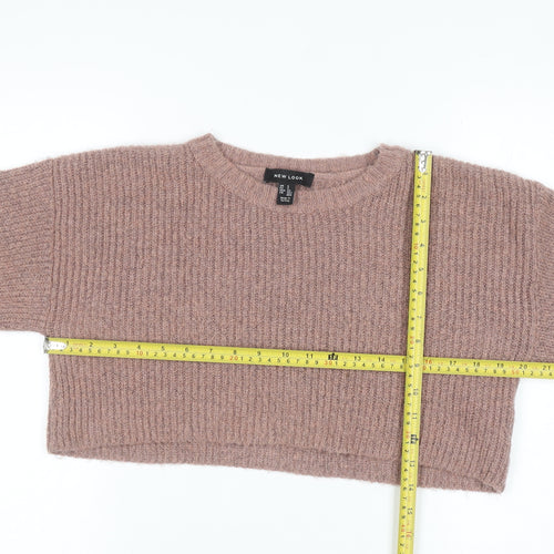 New Look Women’s Brown Chunky-Knit Crew Neck Cropped Jumper Size S