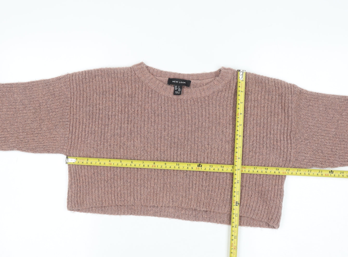 New Look Women’s Brown Chunky-Knit Crew Neck Cropped Jumper Size S