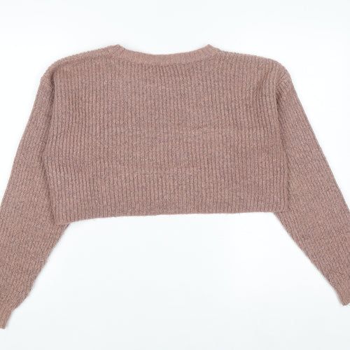 New Look Women’s Brown Chunky-Knit Crew Neck Cropped Jumper Size S