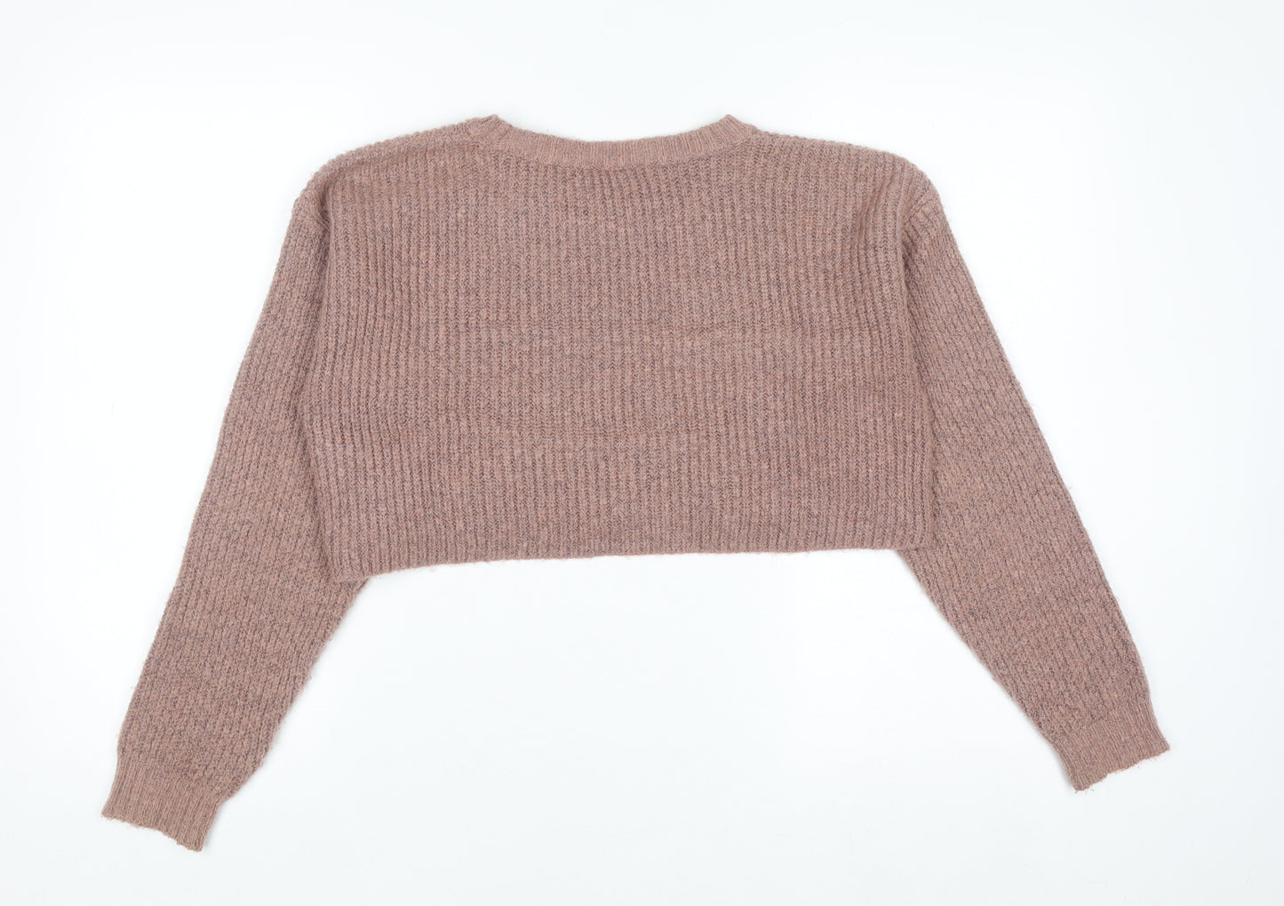 New Look Women’s Brown Chunky-Knit Crew Neck Cropped Jumper Size S
