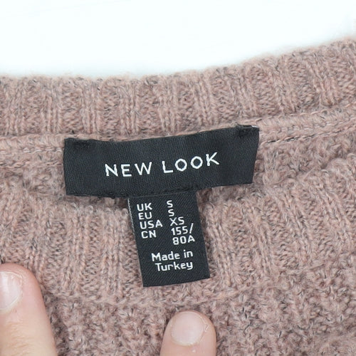 New Look Women’s Brown Chunky-Knit Crew Neck Cropped Jumper Size S