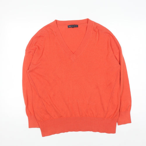 Marks and Spencer Men's Orange Cotton V-Neck Jumper M
