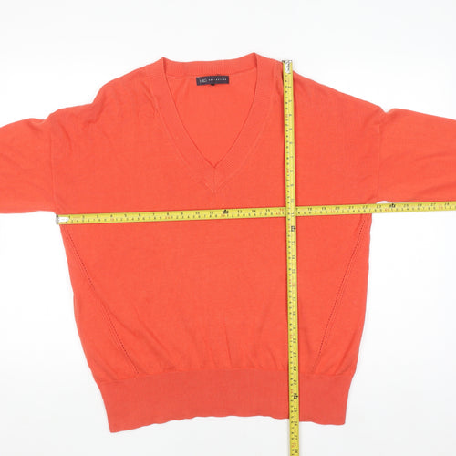 Marks and Spencer Men's Orange Cotton V-Neck Jumper M