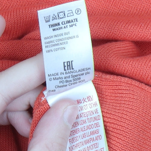 Marks and Spencer Men's Orange Cotton V-Neck Jumper M