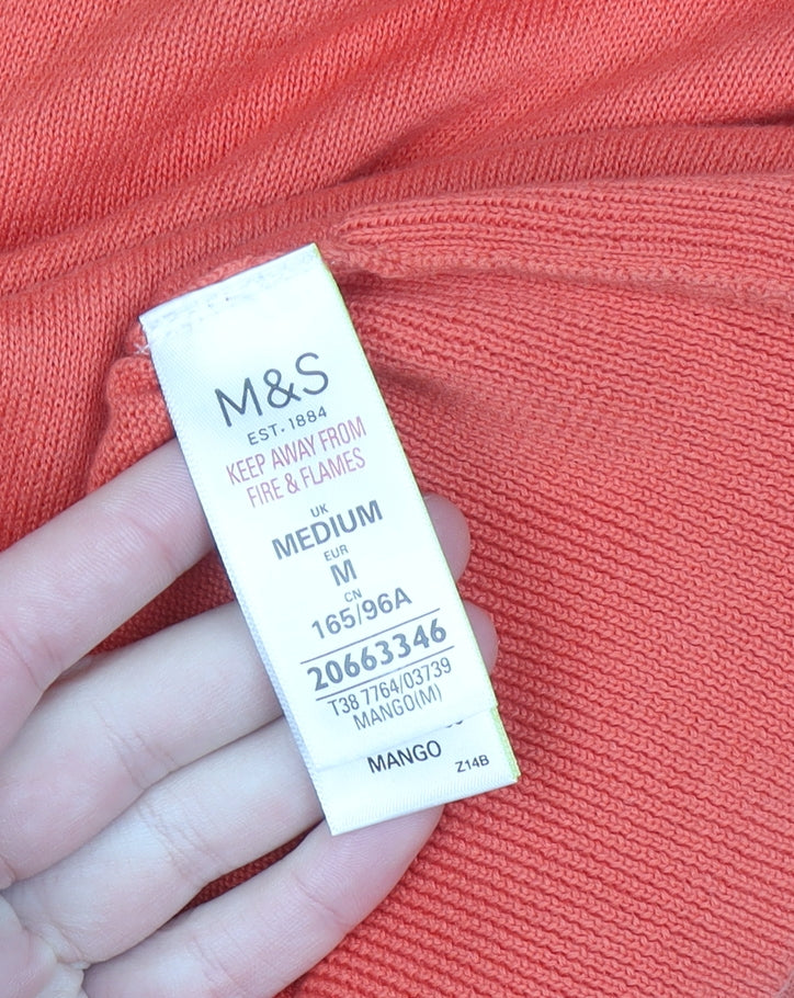 Marks and Spencer Men's Orange Cotton V-Neck Jumper M