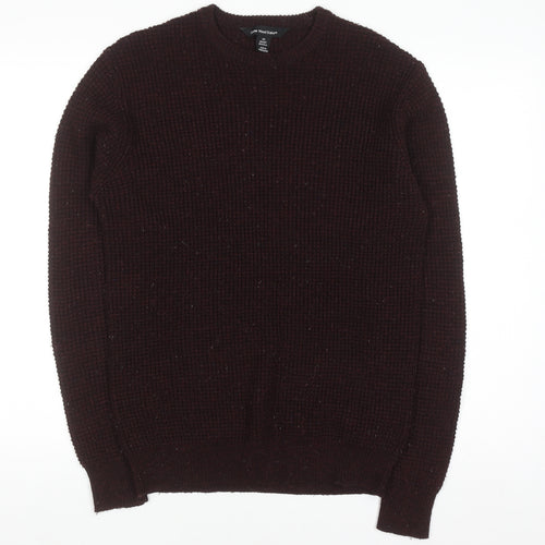 Cedar Wood State Men's Brown Chunky Knit Crew Neck Jumper XS