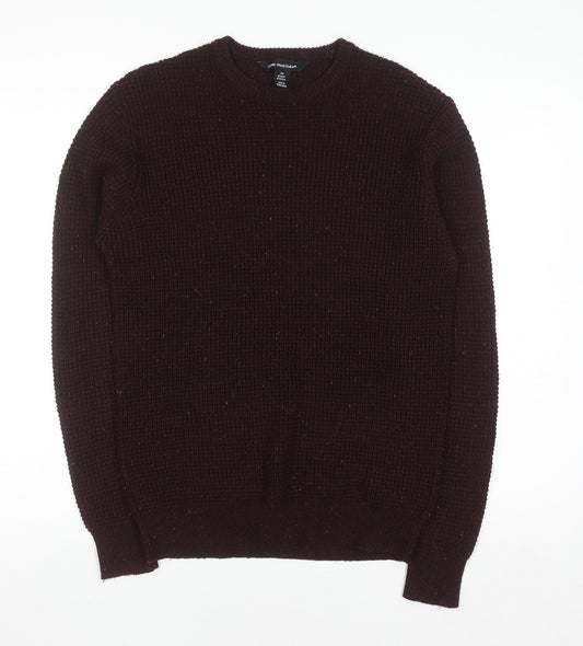 Cedar Wood State Men's Brown Chunky Knit Crew Neck Jumper XS