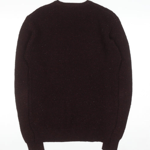Cedar Wood State Men's Brown Chunky Knit Crew Neck Jumper XS