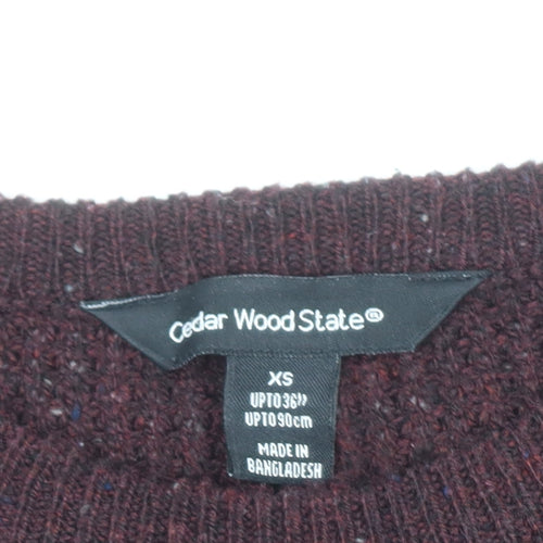 Cedar Wood State Men's Brown Chunky Knit Crew Neck Jumper XS
