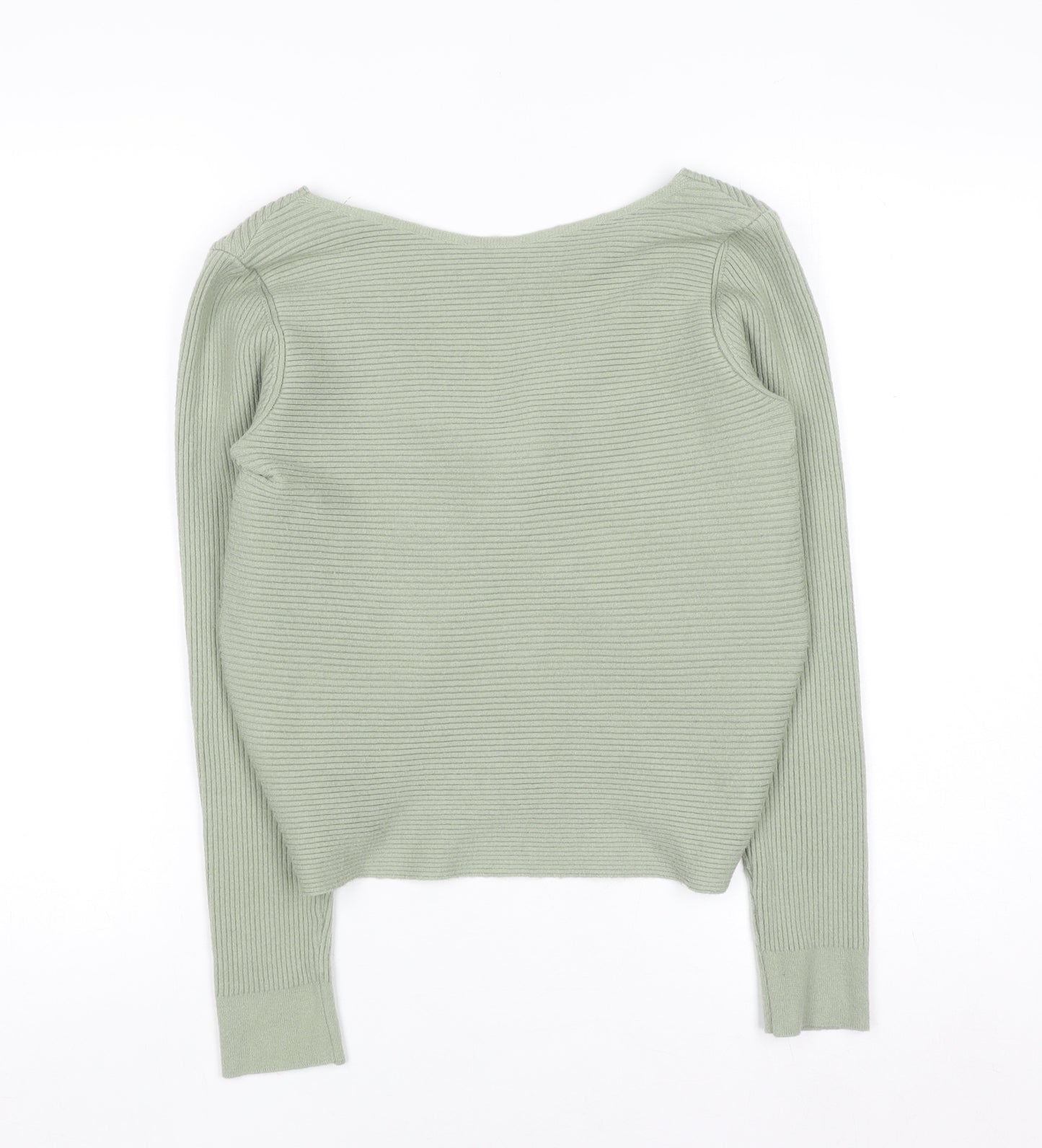 MNG Women's Green Ribbed V-Neck Twist Front Jumper Size 12