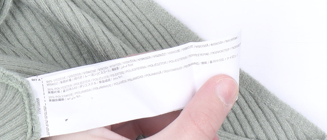 MNG Women's Green Ribbed V-Neck Twist Front Jumper Size 12