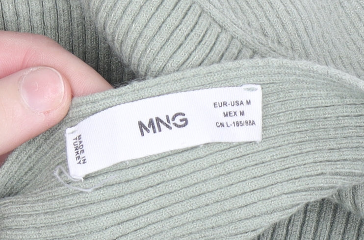MNG Women's Green Ribbed V-Neck Twist Front Jumper Size 12