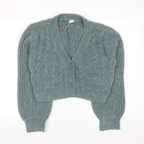 Urban Outfitters Women Green Chunky Knit V-Neck Cardigan M