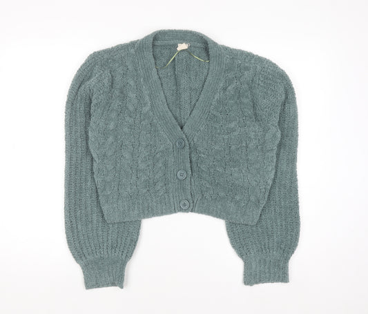 Urban Outfitters Women Green Chunky Knit V-Neck Cardigan M