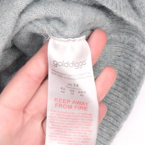 Golddigga Women’s Grey High Neck Half Zip Knit Jumper Size 14