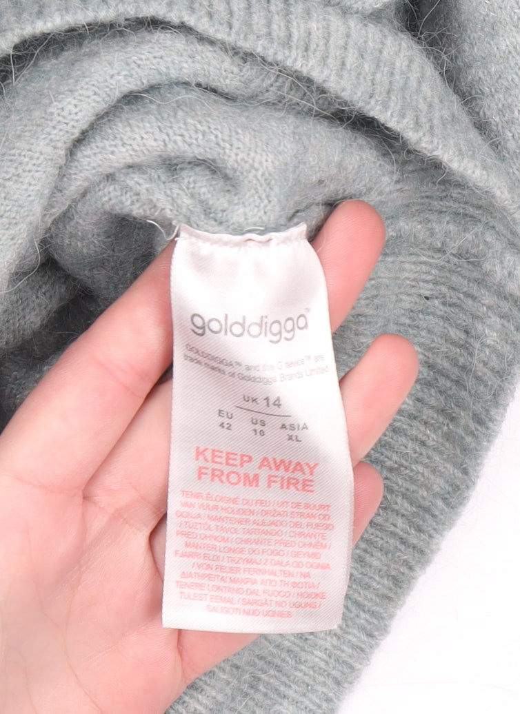 Golddigga Women’s Grey High Neck Half Zip Knit Jumper Size 14