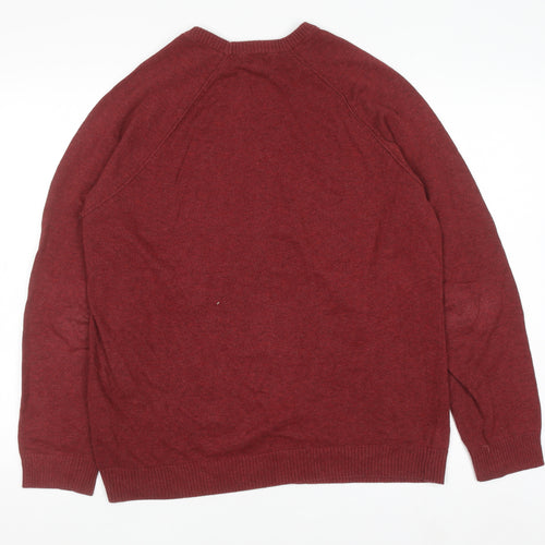Cotton Traders Men's Brick Red Cotton Crew Neck Jumper Size M