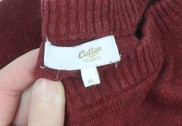 Cotton Traders Men's Brick Red Cotton Crew Neck Jumper Size M