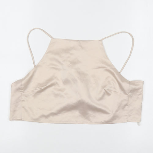 Glamorous Women’s Beige Satin Camisole Tie Back Halter Top UK 10