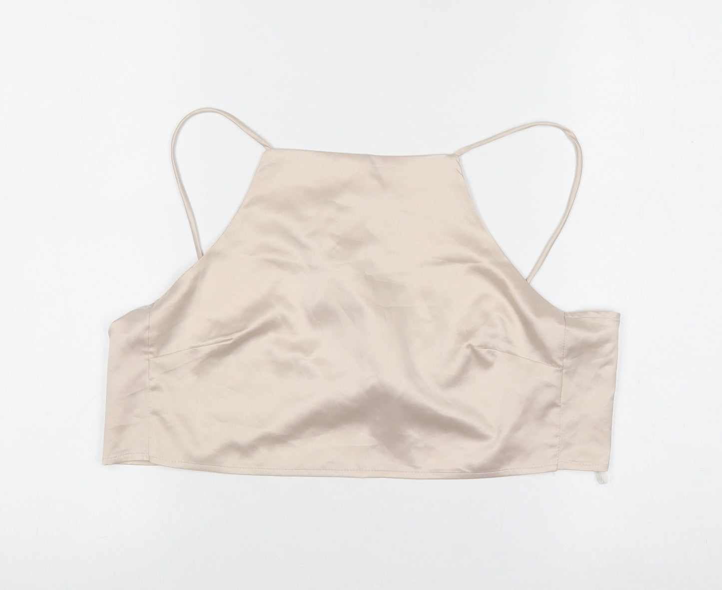 Glamorous Women’s Beige Satin Camisole Tie Back Halter Top UK 10