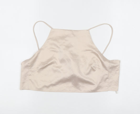 Glamorous Women’s Beige Satin Camisole Tie Back Halter Top UK 10