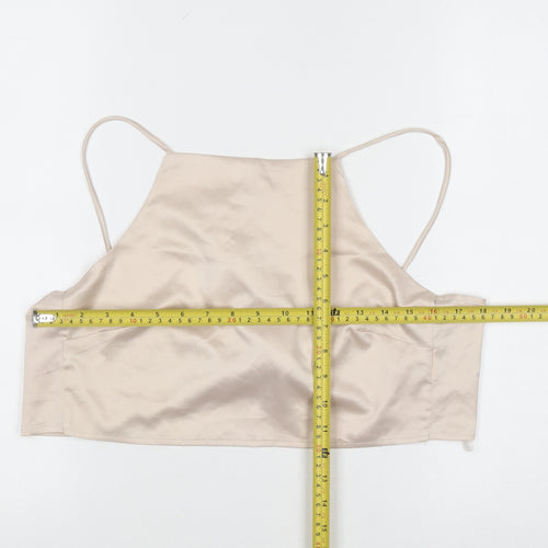 Glamorous Women’s Beige Satin Camisole Tie Back Halter Top UK 10