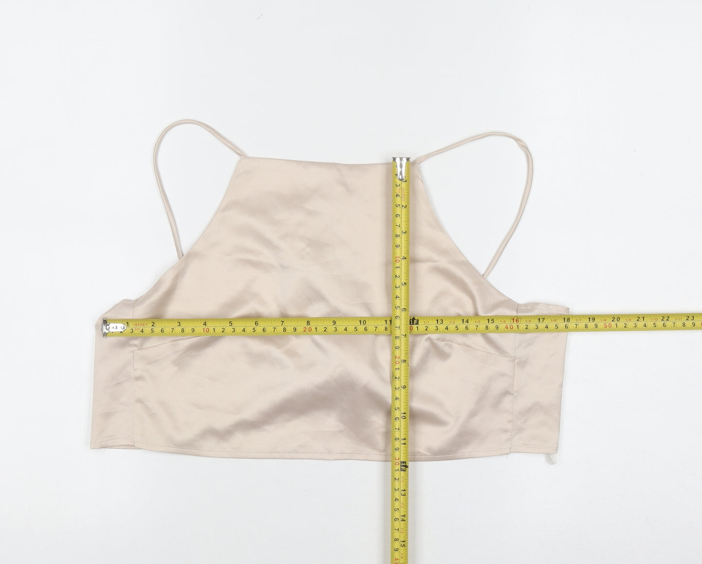 Glamorous Women’s Beige Satin Camisole Tie Back Halter Top UK 10