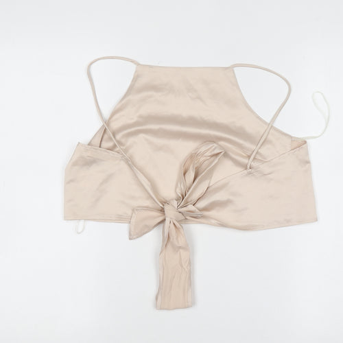 Glamorous Women’s Beige Satin Camisole Tie Back Halter Top UK 10