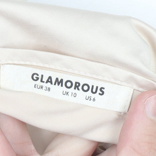 Glamorous Women’s Beige Satin Camisole Tie Back Halter Top UK 10