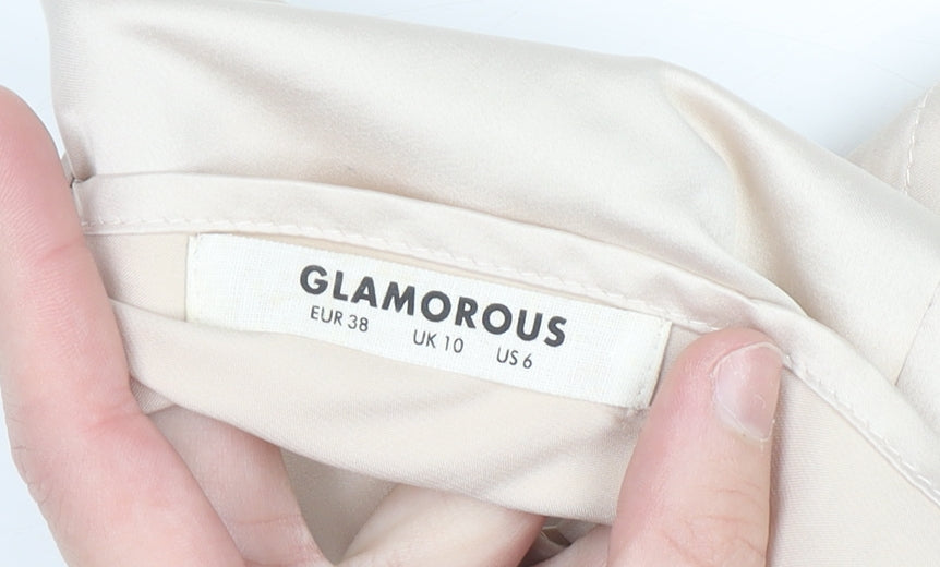Glamorous Women’s Beige Satin Camisole Tie Back Halter Top UK 10