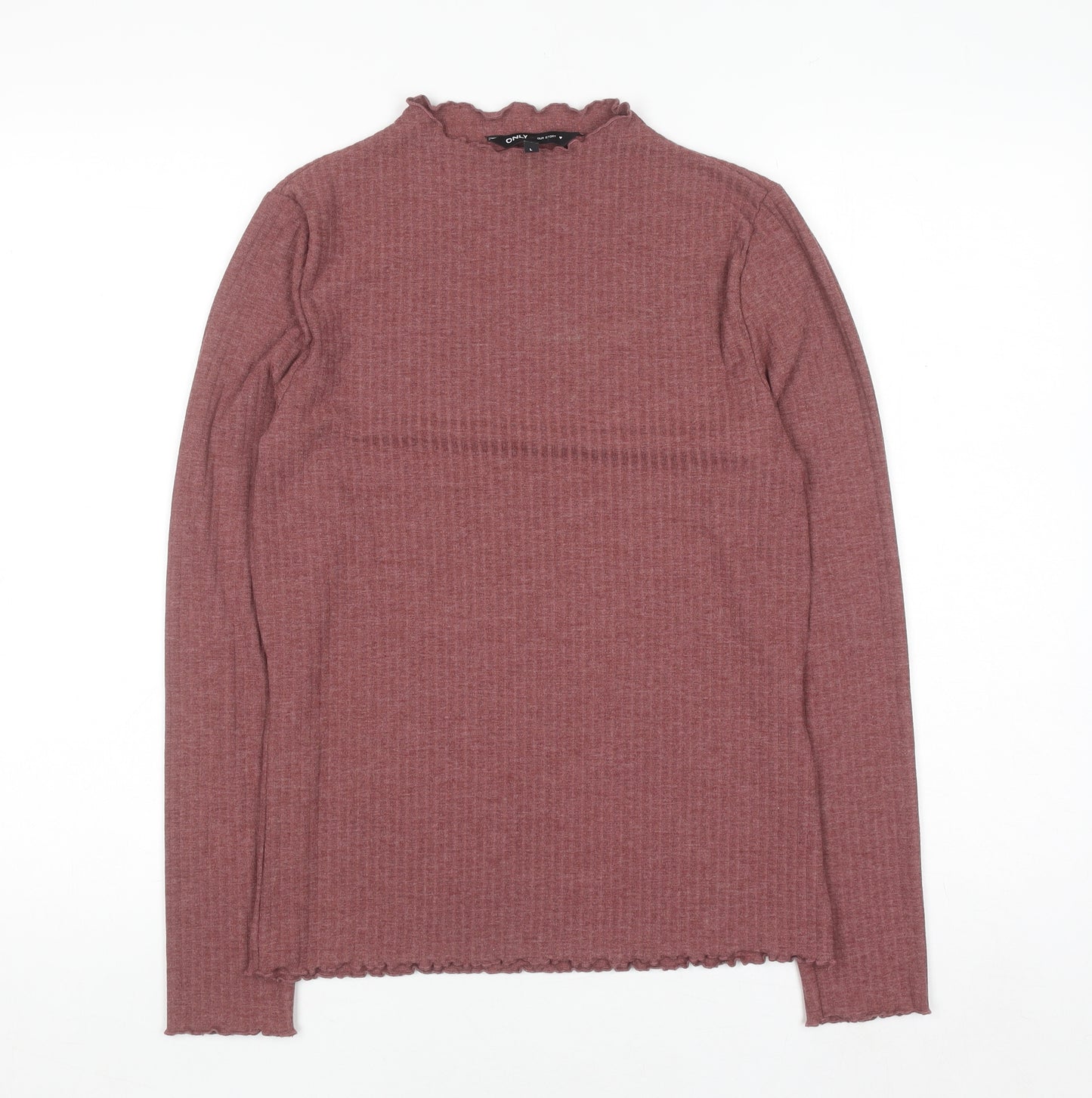 ONLY Women Brown Long Sleeve Mock Neck Ribbed Top L