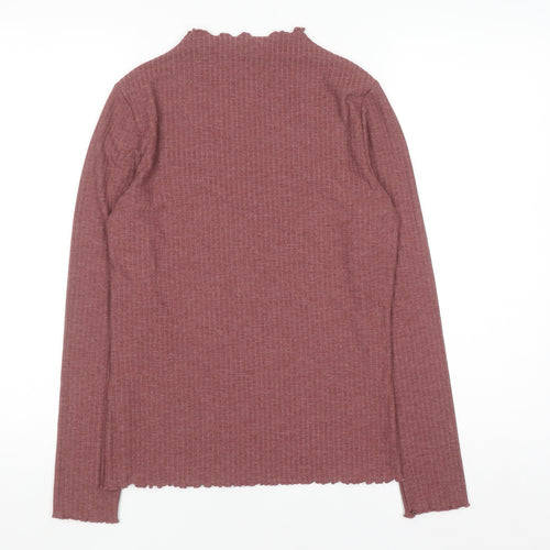 ONLY Women Brown Long Sleeve Mock Neck Ribbed Top L