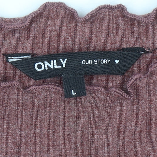 ONLY Women Brown Long Sleeve Mock Neck Ribbed Top L