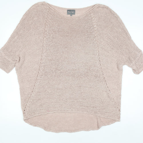 Phase Eight Women Beige Open Knit Short Sleeve Pullover Jumper L