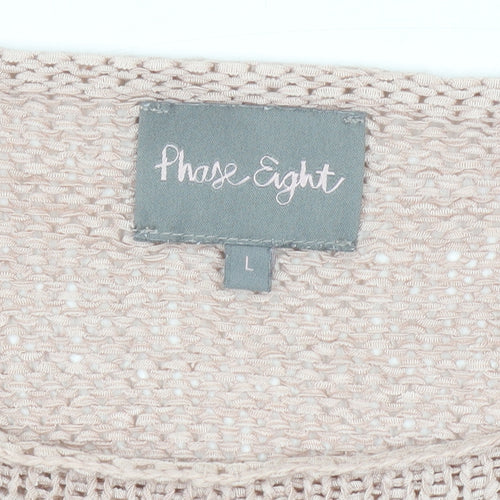 Phase Eight Women Beige Open Knit Short Sleeve Pullover Jumper L