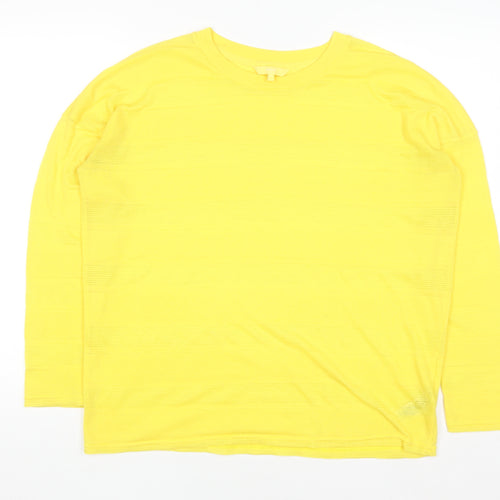 Next Women Yellow Long Sleeve Crew Neck Basic Polyester Top Size 14