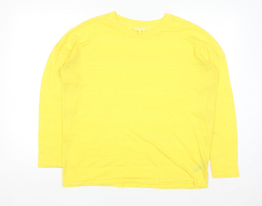 Next Women Yellow Long Sleeve Crew Neck Basic Polyester Top Size 14