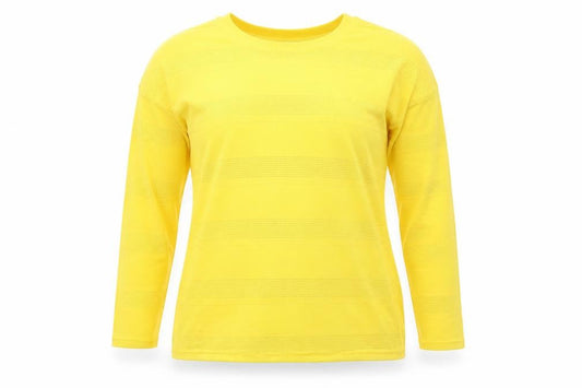 Front view of Next Women Yellow Long Sleeve Crew Neck Basic Polyester Top, size 14