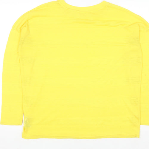 Next Women Yellow Long Sleeve Crew Neck Basic Polyester Top Size 14