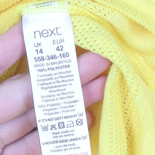 Next Women Yellow Long Sleeve Crew Neck Basic Polyester Top Size 14