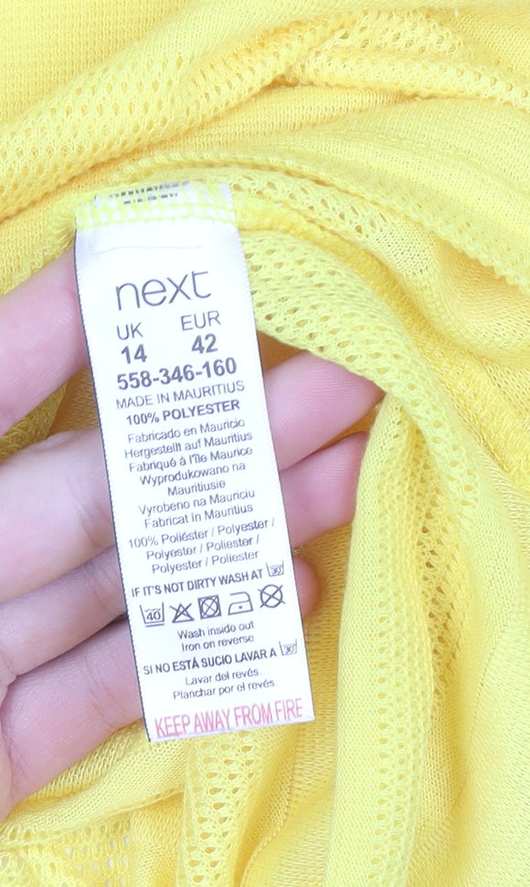 Next Women Yellow Long Sleeve Crew Neck Basic Polyester Top Size 14