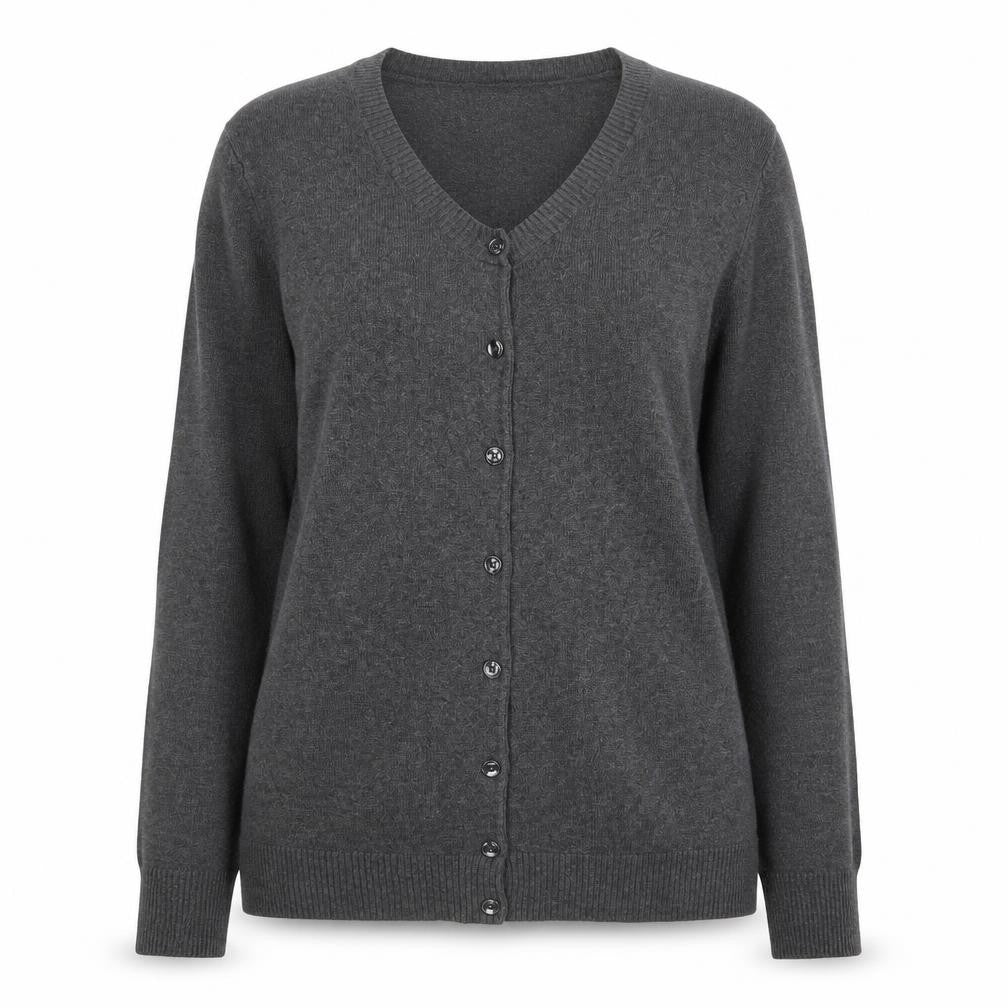 Front view of Gap Women's Grey V-Neck Cardigan Jumper Knit, size L
