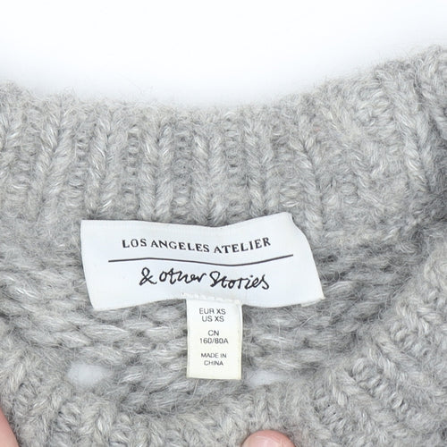 & Other Stories Womens Grey XS Open-Knit Alpaca Blend Jumper