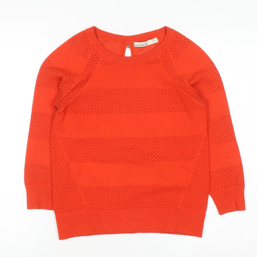 Karen Millen Womens Orange Knit Long Sleeve Crew Neck Blouse Size S