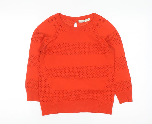 Karen Millen Womens Orange Knit Long Sleeve Crew Neck Blouse Size S
